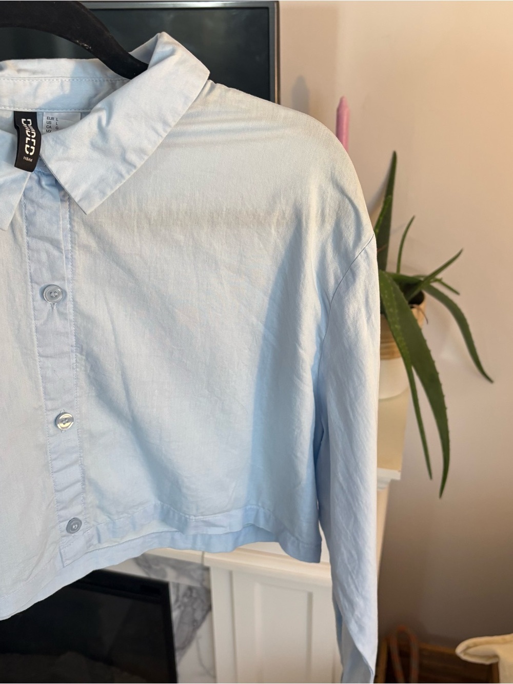 Light Blue Cropped Button-Down Shirt